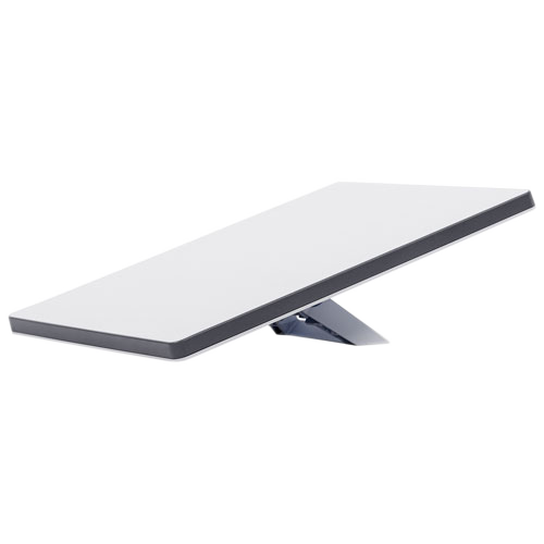NorthSiginal Rectangular white satellite dish with a thin black border, mounted on an angled gray stand against a plain background—ideal for North Signal Wifi Rental setups. Starlink Rental